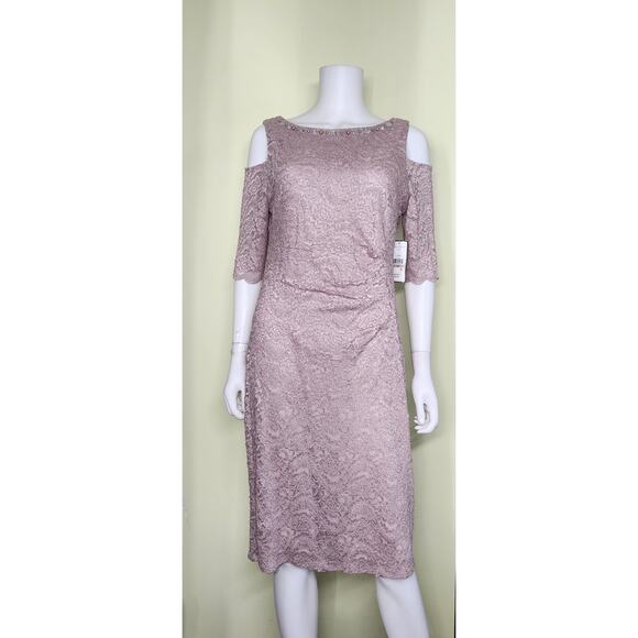 Jessica Howard Lace Sequin Dress Cold Size 12 Pink Beaded Sheath Classic Luxe - Picture 2 of 12